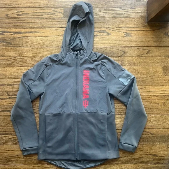 Indiana University Adidas Gray Hooded Jacket full zip jacket - Picture 1 of 8